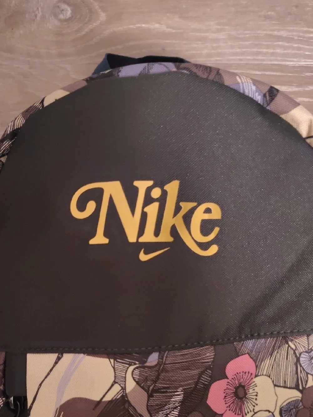 Nike Black Backpack with Purple and Pink Floral Print
